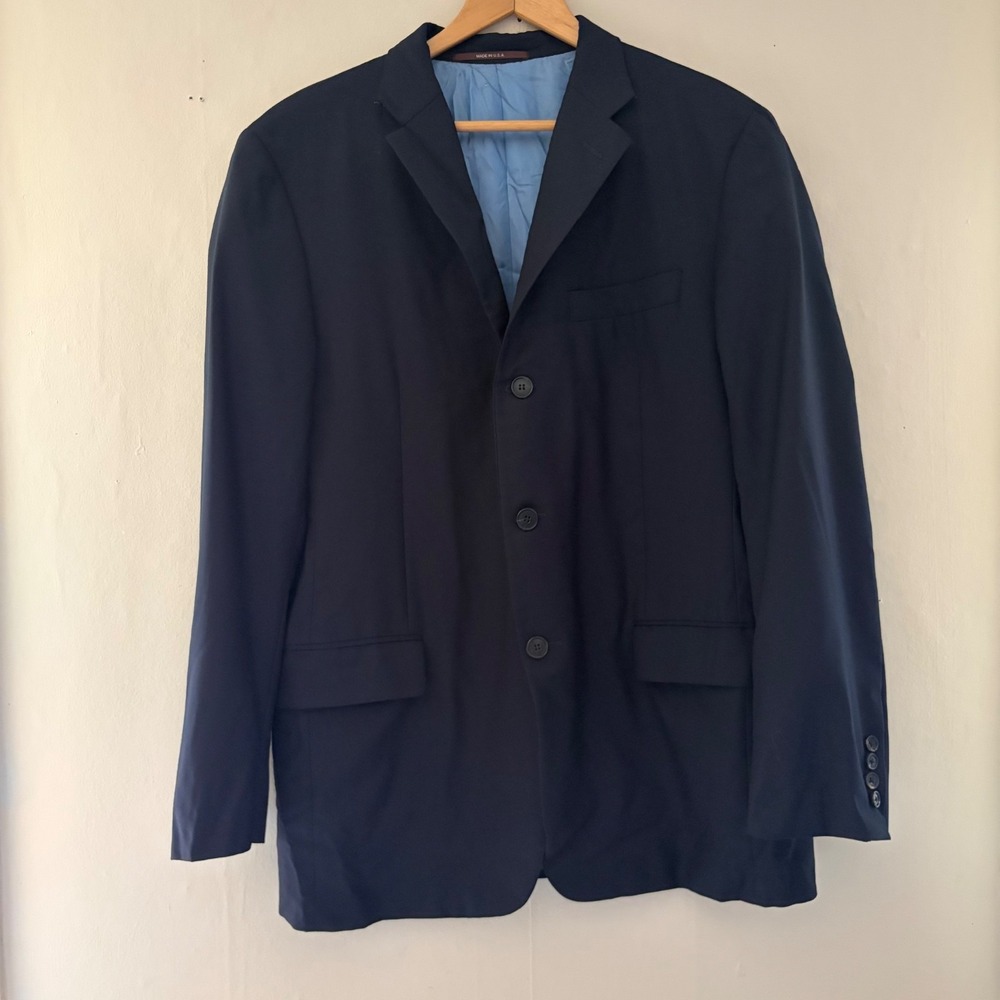 Hickey Freeman Peter Elliot Men Wool Blazer Jacket Size 42R Navy Blue Super 140s